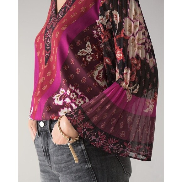 WHBM White House Black Market Top Women's Size S V-Neck Pleated Sleeve Blouse - Picture 6 of 10